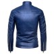 Blue Leather Biker Jacket Mens