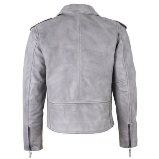 Mens grey Leather Biker Jacket