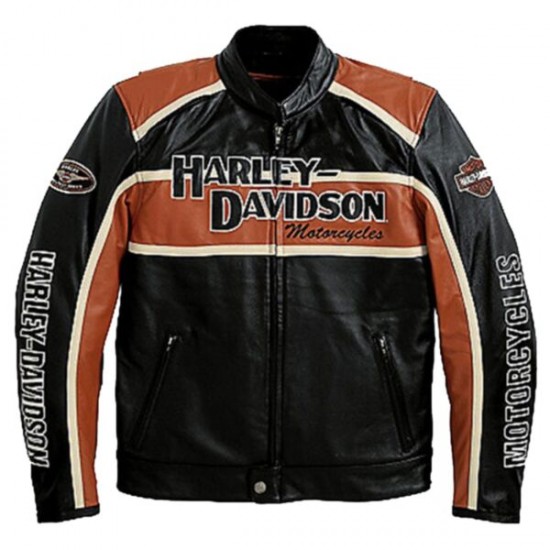 Orange And Black Harley Davidson Jacket