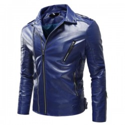 Royal Blue Biker Leather Jacket