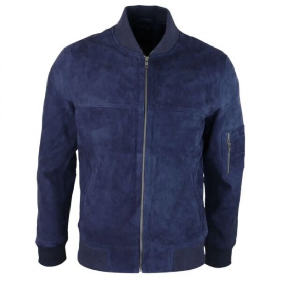 Blue Suede Bomber Jacket