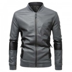 Grey And Black Bomber Leather Jacket