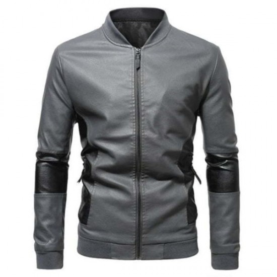 Grey And Black Bomber Leather Jacket