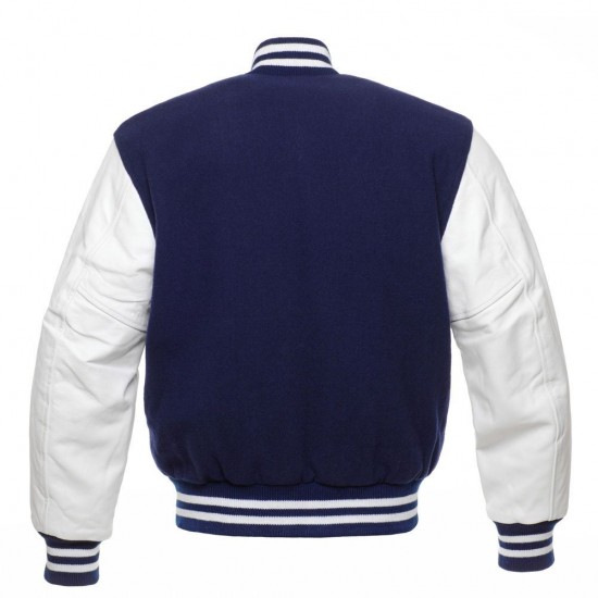 Navy Blue And White Varsity Jacket